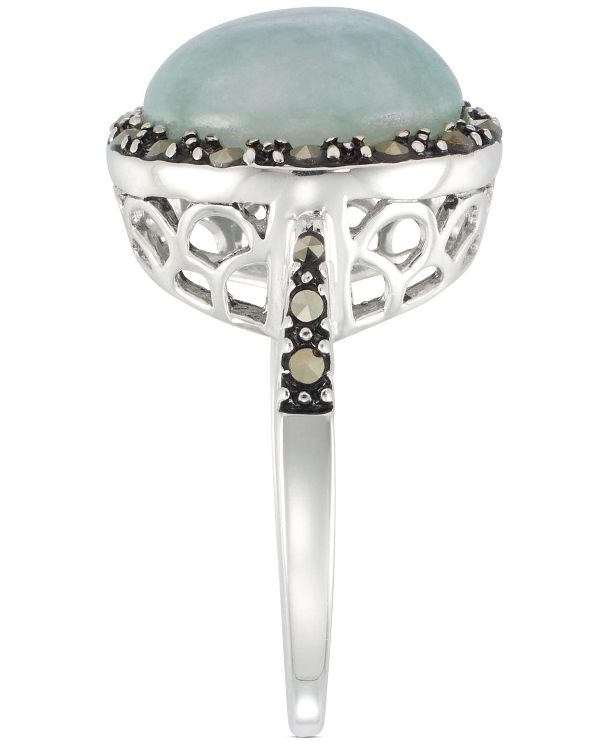 Shop Macy's Jade & Marcasite (3/8 Ct. T.w.) Statement Ring In Sterling Silver