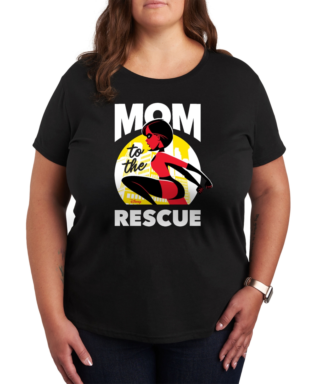 Hybrid Apparel Women's Trendy Plus Size The Incredibles Super Mom Graphic T-shirt In Black