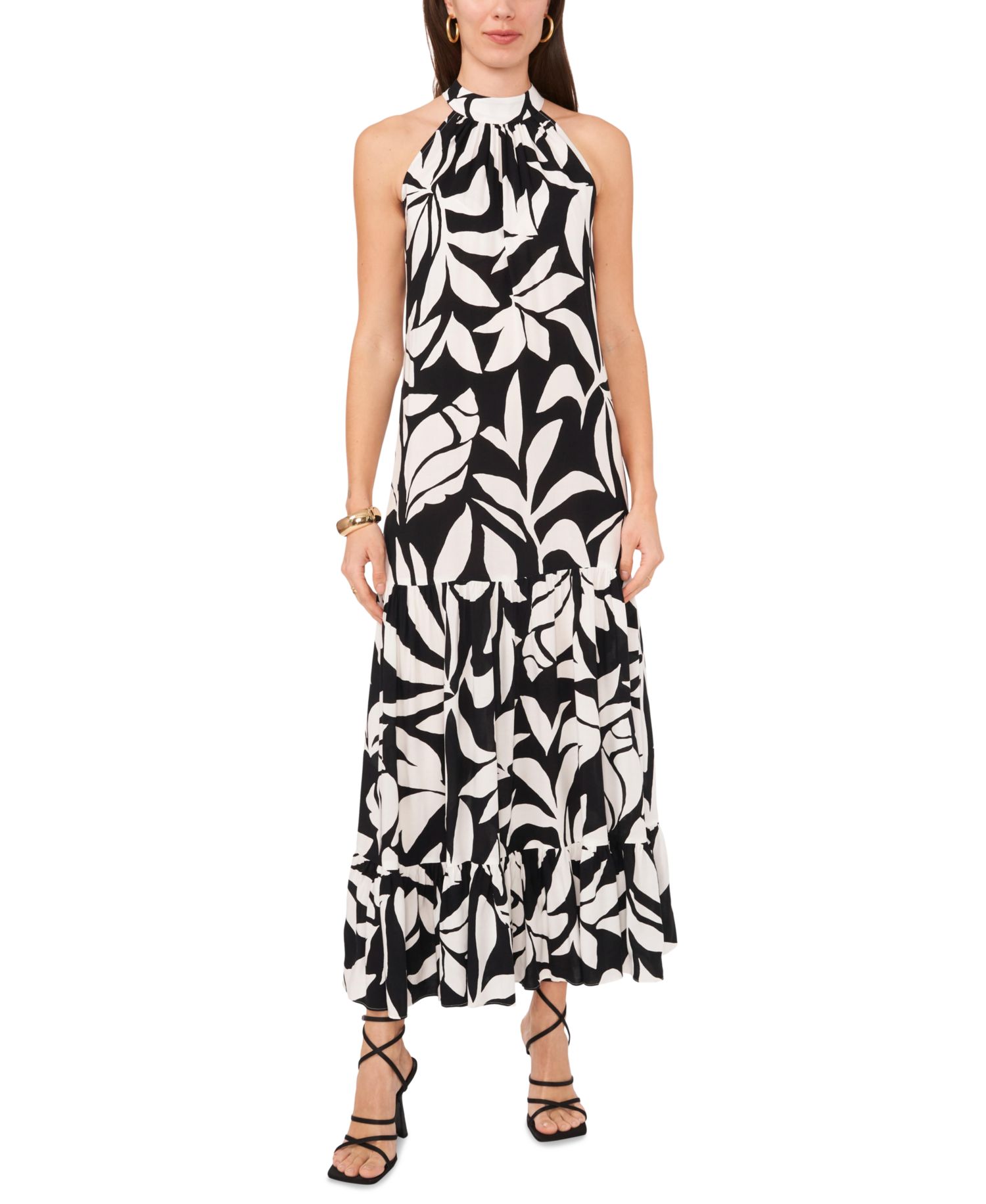 Women's Printed Tiered Halter-Neck Maxi Dress
