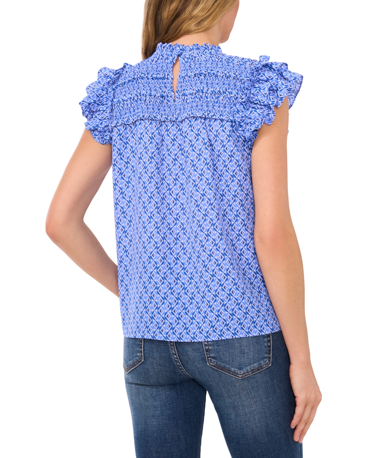 CeCe Women's Smocked Ruffle Yoke Blouse