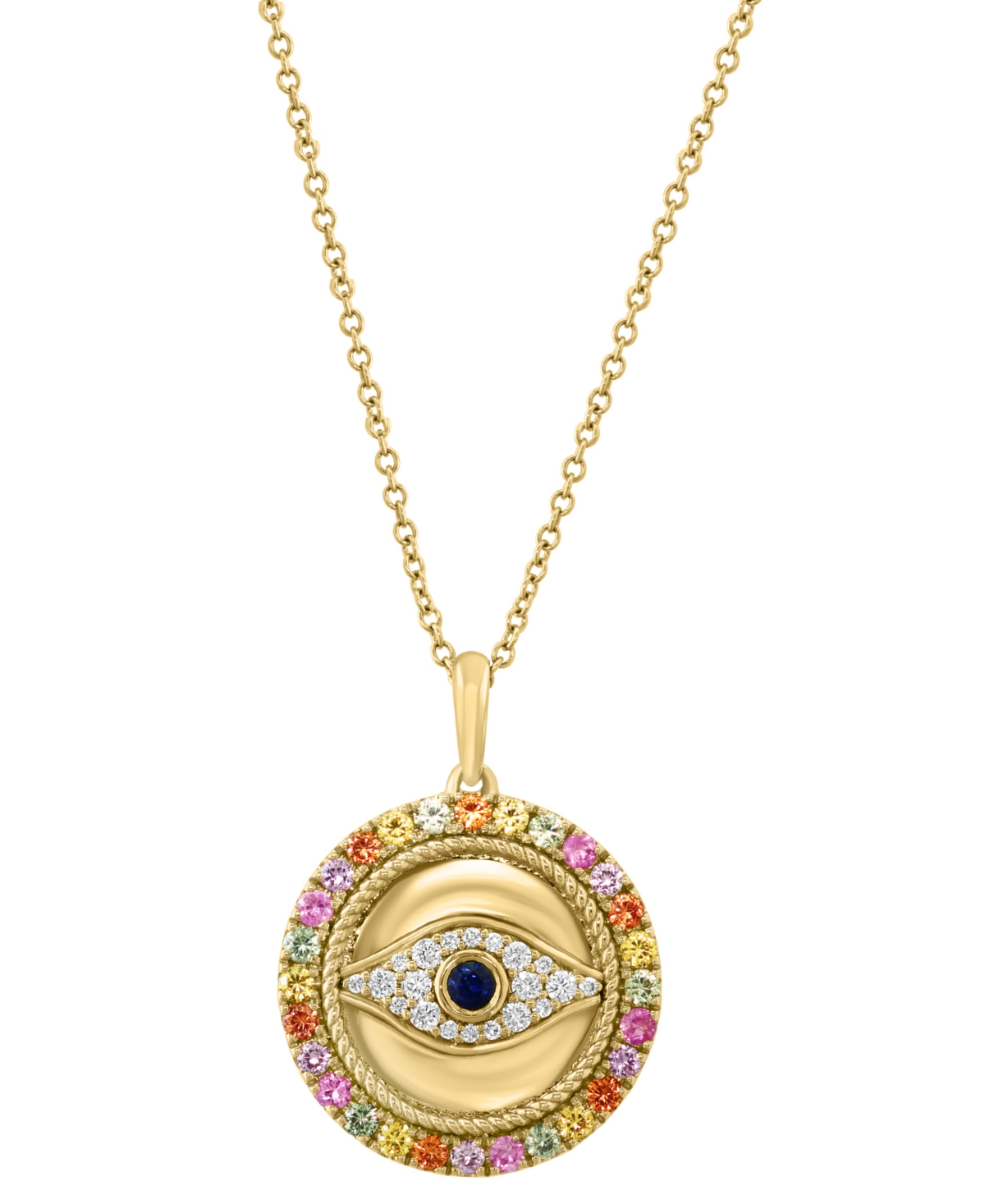 EFFY COLLECTION EFFY MULTI-SAPPHIRE (7/8 CT. T.W.) & DIAMOND (1/6 CT. T.W.) EVIL EYE 18" PENDANT NECKLACE IN 14K GOL 