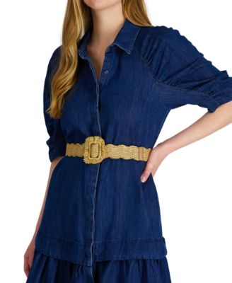 Women's Scalloped Edge Raffia Woven Belt
