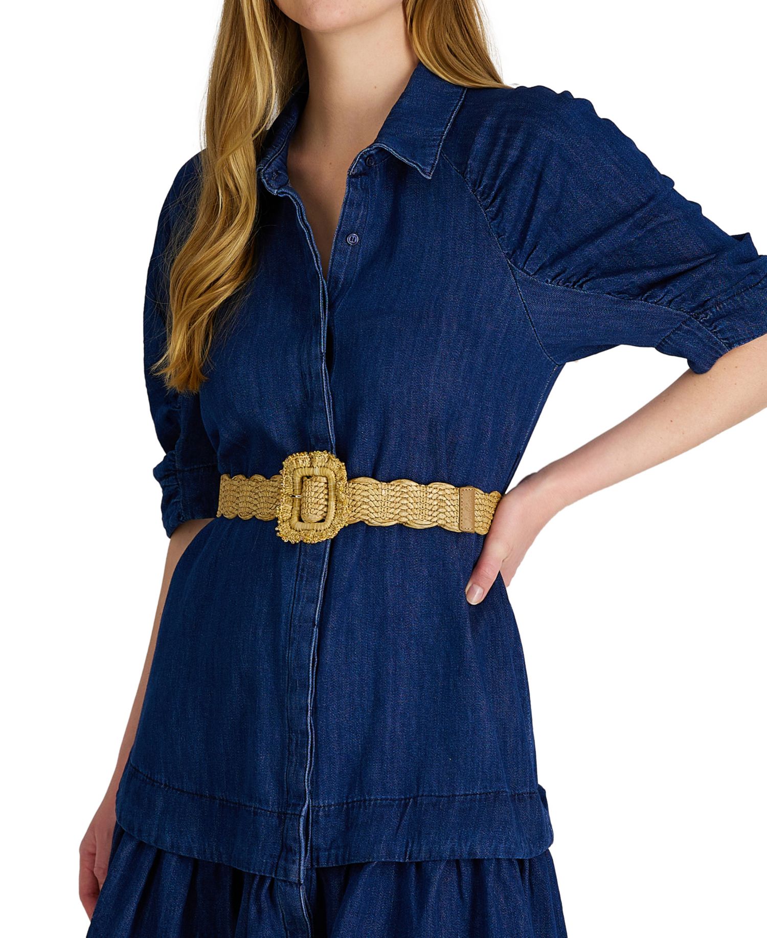 Women's Scalloped Edge Raffia Woven Belt