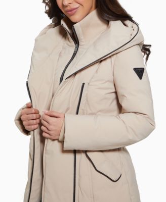 Women's Bibbed Shawl-Collar Hooded Puffer Coat