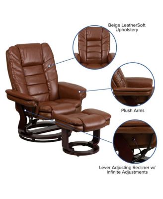 Multi-Position Recliner Ottoman Set Eucalyptus Wood Stitched Upholstery Swivel Base