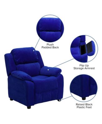 Deluxe Vinyl Padded Contemporary Kids Recliner With Storage Arms