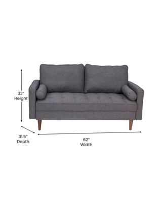 Holden Upholstered Mid-Century Modern Pocket Spring Loveseat With Wooden Legs And Removable Back Cushions