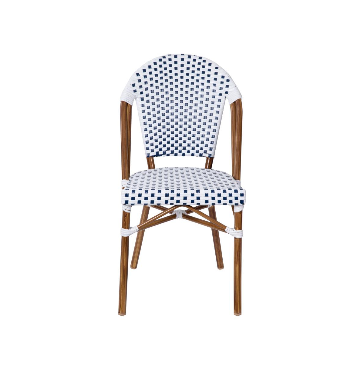 Merrick Lane Celia Indoor/Outdoor Stacking Bistro Chair With Aluminum Frame - White  navy/natural frame