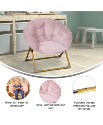 Io Kid'S Folding Saucer Chair With Cozy Faux Fur Upholstery And Metal Frame For Playroom, Bedrooms, Nursery And More