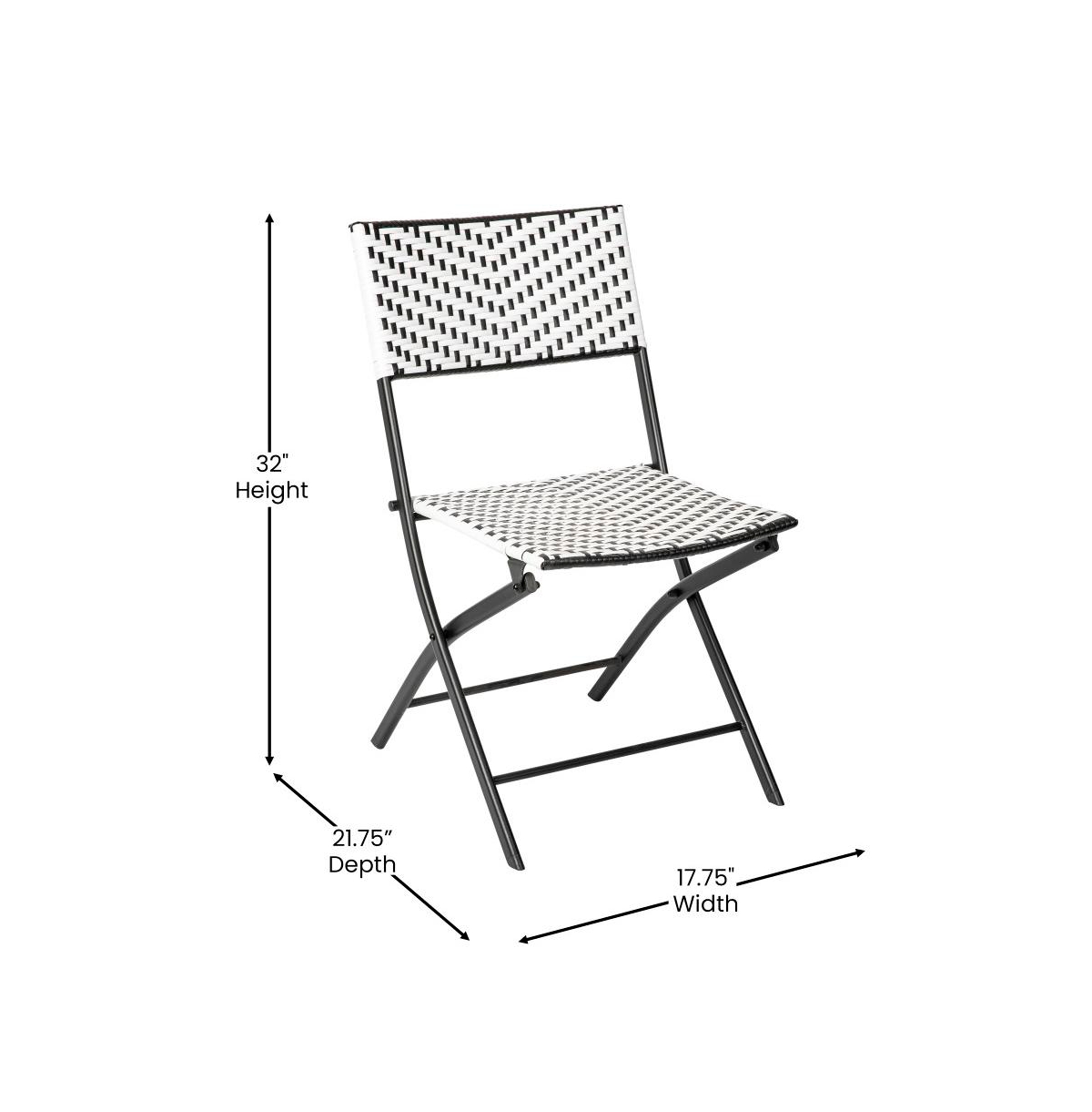 Emma+Oliver Ciel Set Of Two Folding Bistro Chairs In Pe Rattan With Metal Frames For Indoor And Outdoor Use -white