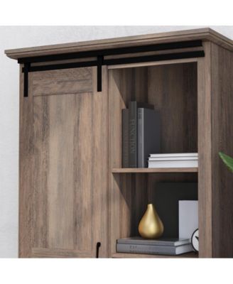 Finnoula Farmhouse Storage Cabinet, Semi-Open Storage With Sliding Barn Door