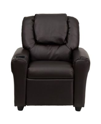 Contemporary Kids Single Wood Cup Holder, Headrest  Recliner Chair