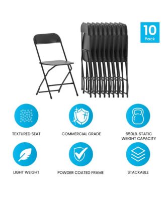 Set Of 10 Stackable Folding Plastic Chairs - 650 Lb Weight Capacity
