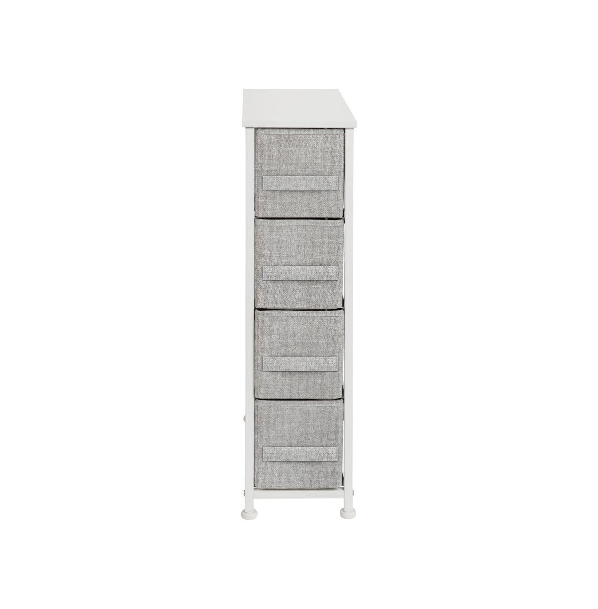 Emma+Oliver 4 Drawer Vertical Slim Storage Dresser-Wood Top & Fabric Pull Drawers -gray