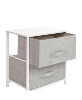 2 Drawer Storage Stand With Wood Top & Dark Fabric Pull Drawers