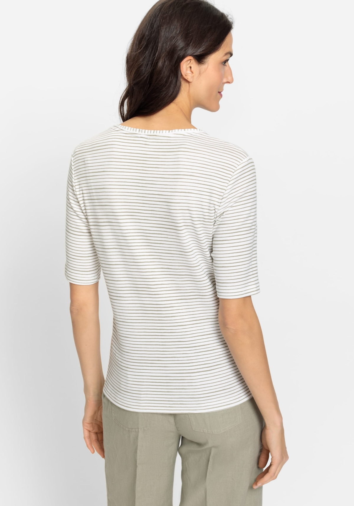 Olsen Women's 100% Cotton Stripe and Placement Print T-Shirt