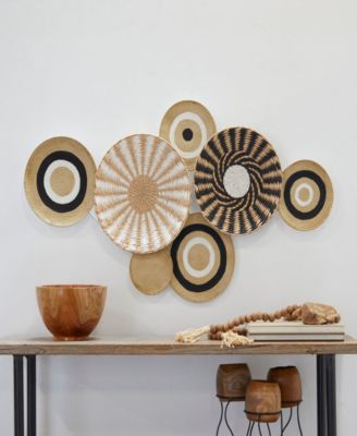  Novogratz Gold Dried Plant Handmade Woven Plate Wall Decor with Intricate Patterns 44" x 3" x 24"