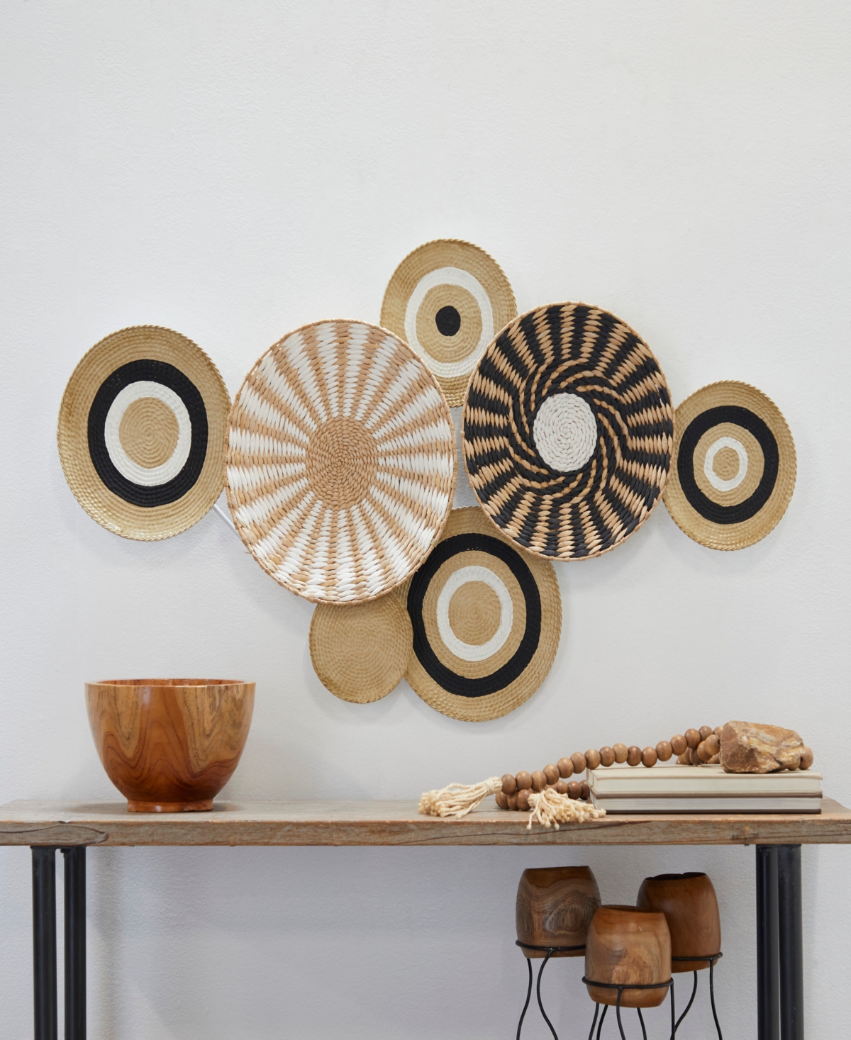 Novogratz Collection Novogratz Gold Dried Plant Handmade Woven Plate Wall Decor With Intricate Patterns 44" X 3" X 24" In Gold