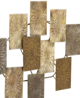 Gold Metal Sunburst Carved Overlapping Square Wall Decor, 43" x 3" x 24"