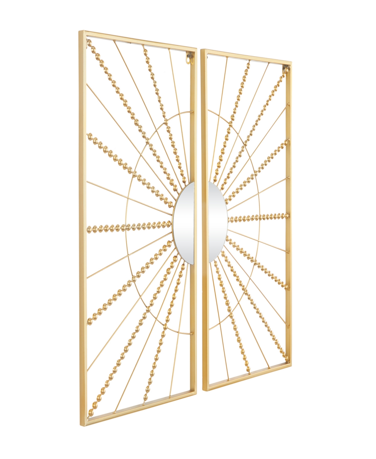 Cosmoliving By Cosmopolitan Gold Metal Half Moon Mirror Geometric Wall Decor With Gold Frame Set Of 2 16"w, 32"h In Gold