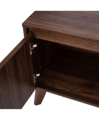 Beverly Mid-Century Modern Wooden Tv Stand With Soft Close Doors, Shelf, Cord Management Hole And Tapered Legs
