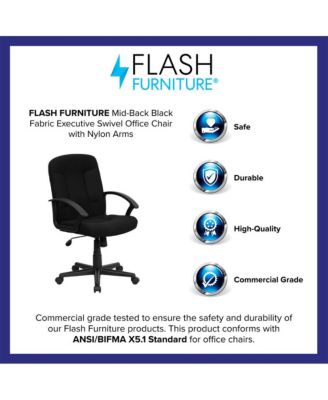 Mid-Back Fabric Executive Swivel Office Chair With Nylon Arms