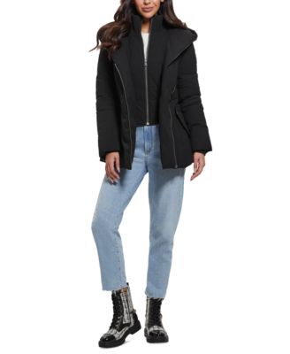 Women's Bibbed Shawl-Collar Hooded Puffer Coat