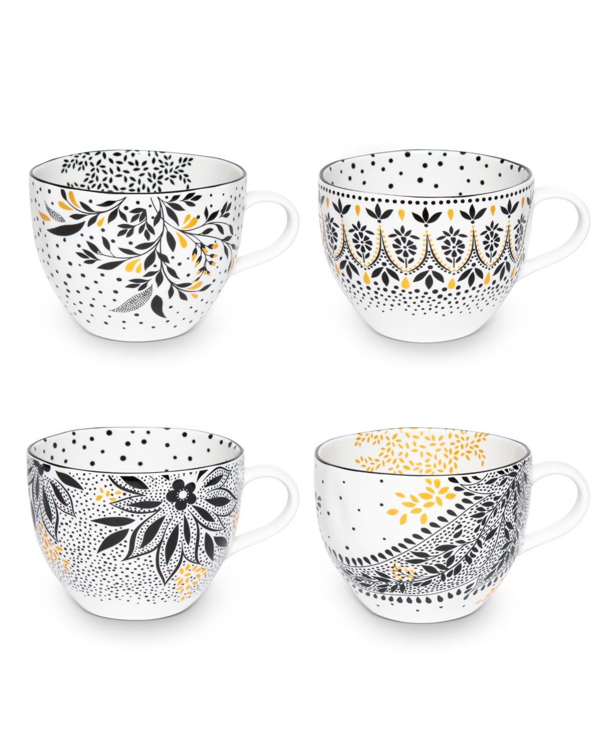 Sara Miller Artisanne Noir Mugs, Set of 4 - White