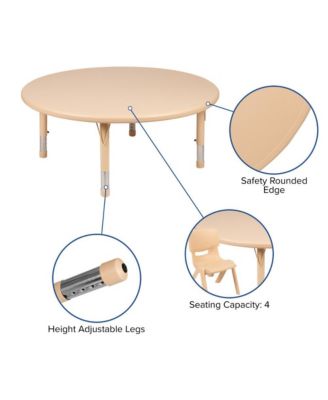 45" Round Plastic Height Adjustable Activity Table Set With 4 Chairs