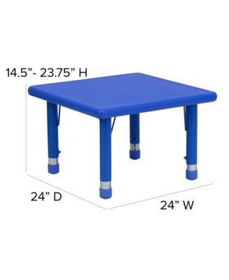 24" Square Plastic Height Adjustable Activity Table Set With 4 Chairs