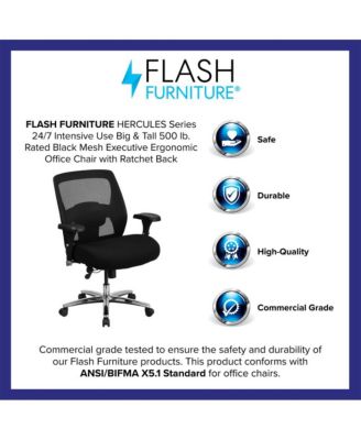 24/7 Intensive Use Big & Tall 500 Lb. Rated Mesh Executive Swivel Ergonomic Office Chair With Ratchet Back