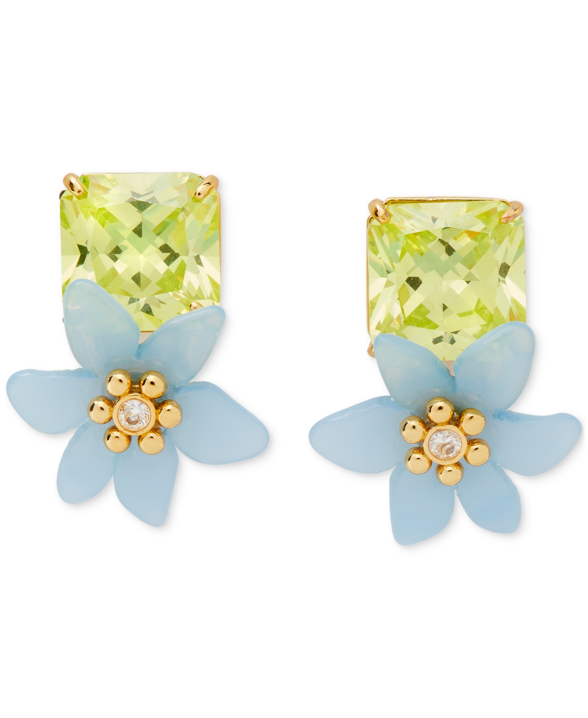 Kate Spade Gold-tone Square Cubic Zirconia & Color Flower Statement Stud Earrings