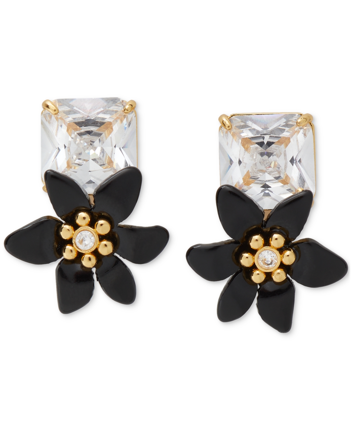 Gold-Tone Square Cubic Zirconia & Color Flower Statement Stud Earrings - Blue/multi