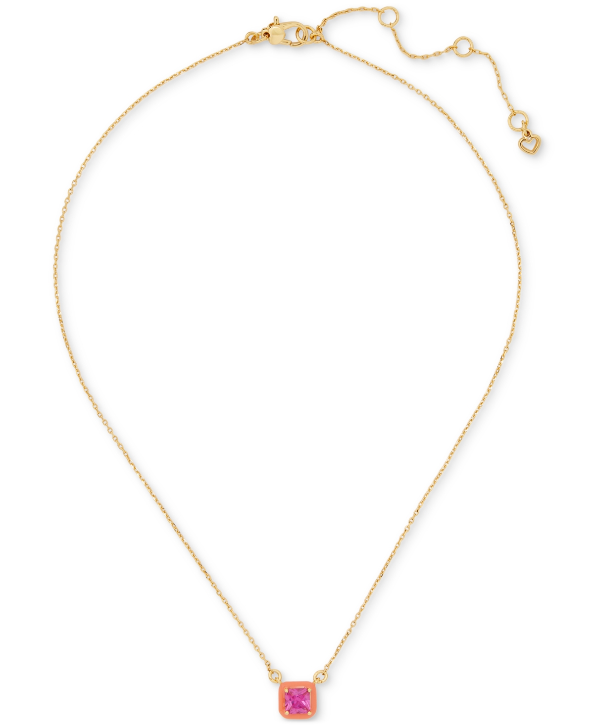 Kate Spade Gold-tone Color Framed Square Cubic Zirconia Pendant Necklace, 16" + 3" Extender