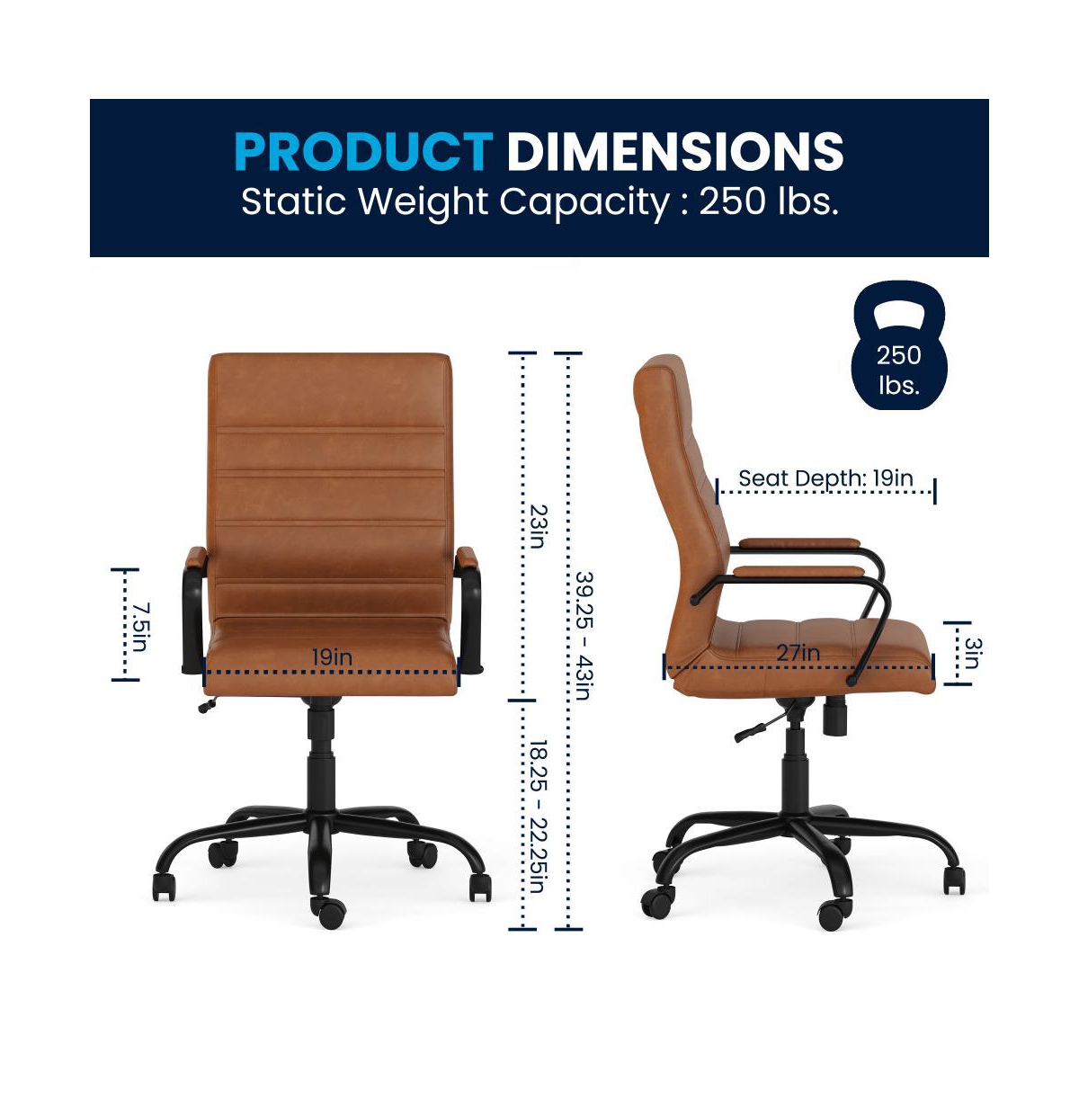 Milano Contemporary High-Back Home Office Chair With Padded Arms -black frame