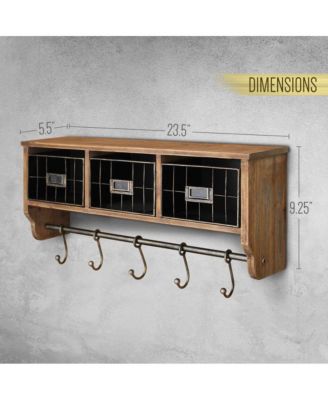 Rustic Coat Rack Wall Mounted Shelf With Hooks & Baskets, Entryway Organizer Wall Shelf With 5 Coat Hooks And Cubbies