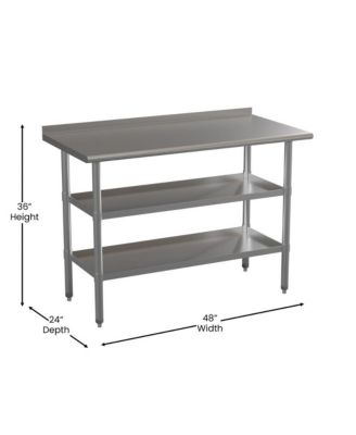 Nsf Certified Stainless Steel 18 Gauge Work Table With 1.5" Backsplash And 2 Undershelves
