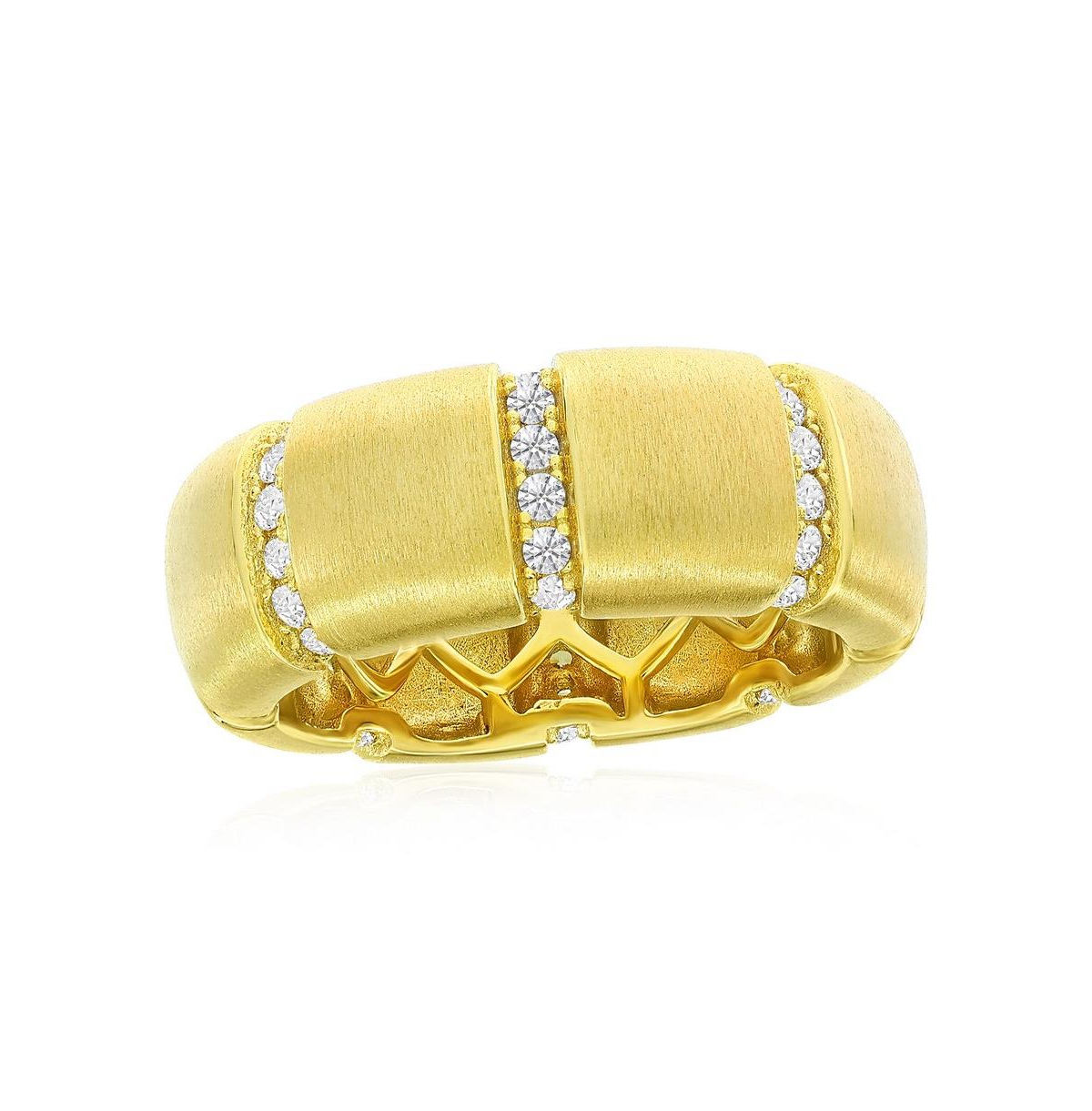 Gold Plated Over Sterling Silver Lined Cz Matte Eternity Ring - Gold