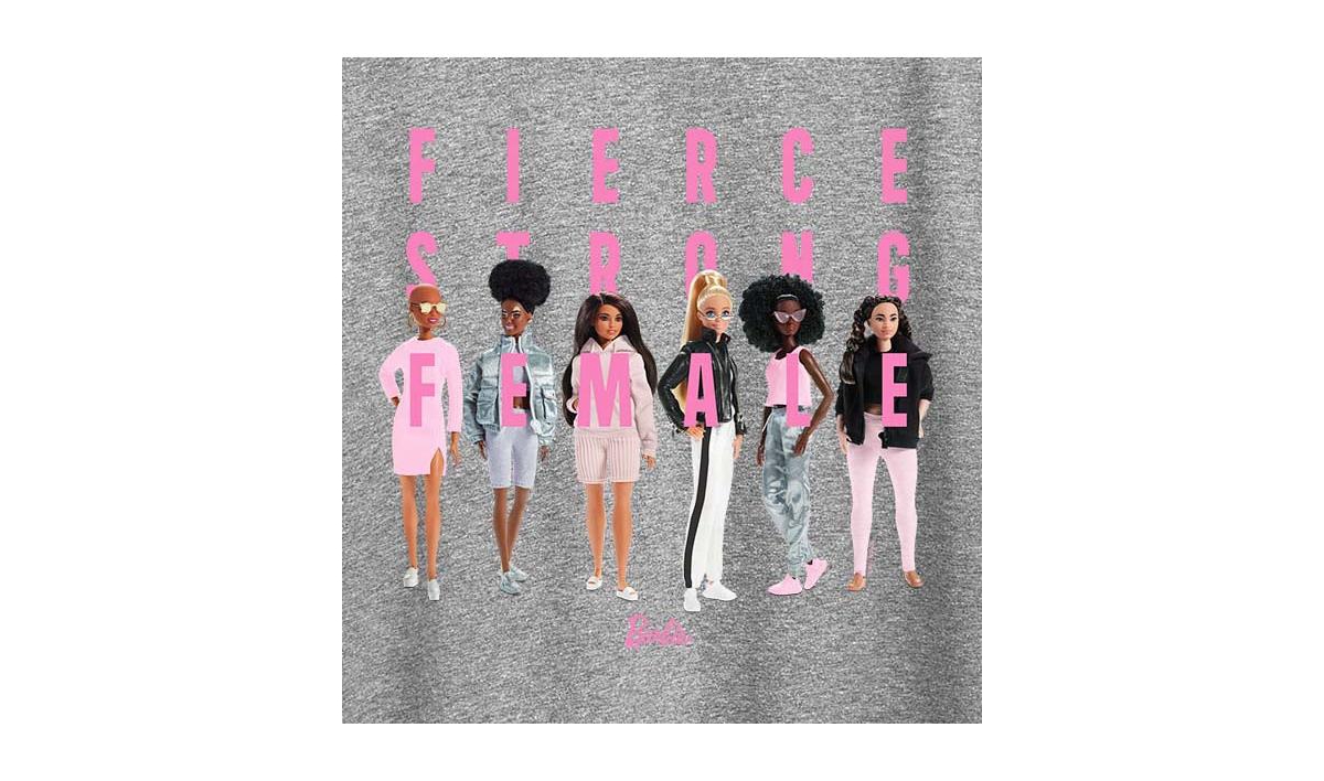 Hybrid Apparel Trendy Plus Size Fierce, Strong Barbie Graphic T-shirt In Grey