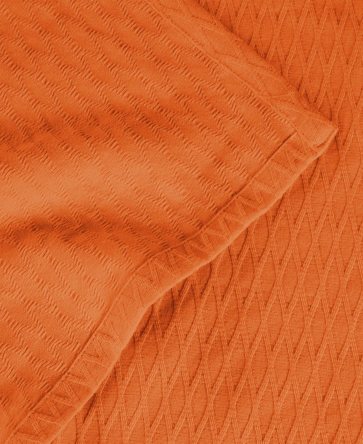 Superior Diamond Pattern All Season Woven Cotton Blanket, King In Orange