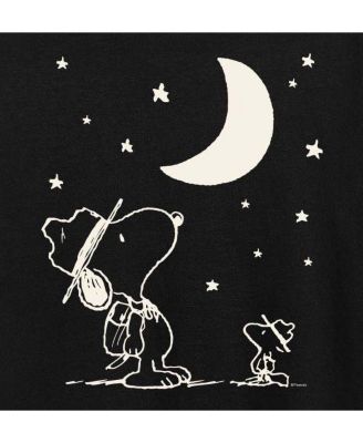 Trendy Plus Size Peanuts Snoopy & Woodstock Moon and Stars Graphic T-Shirt