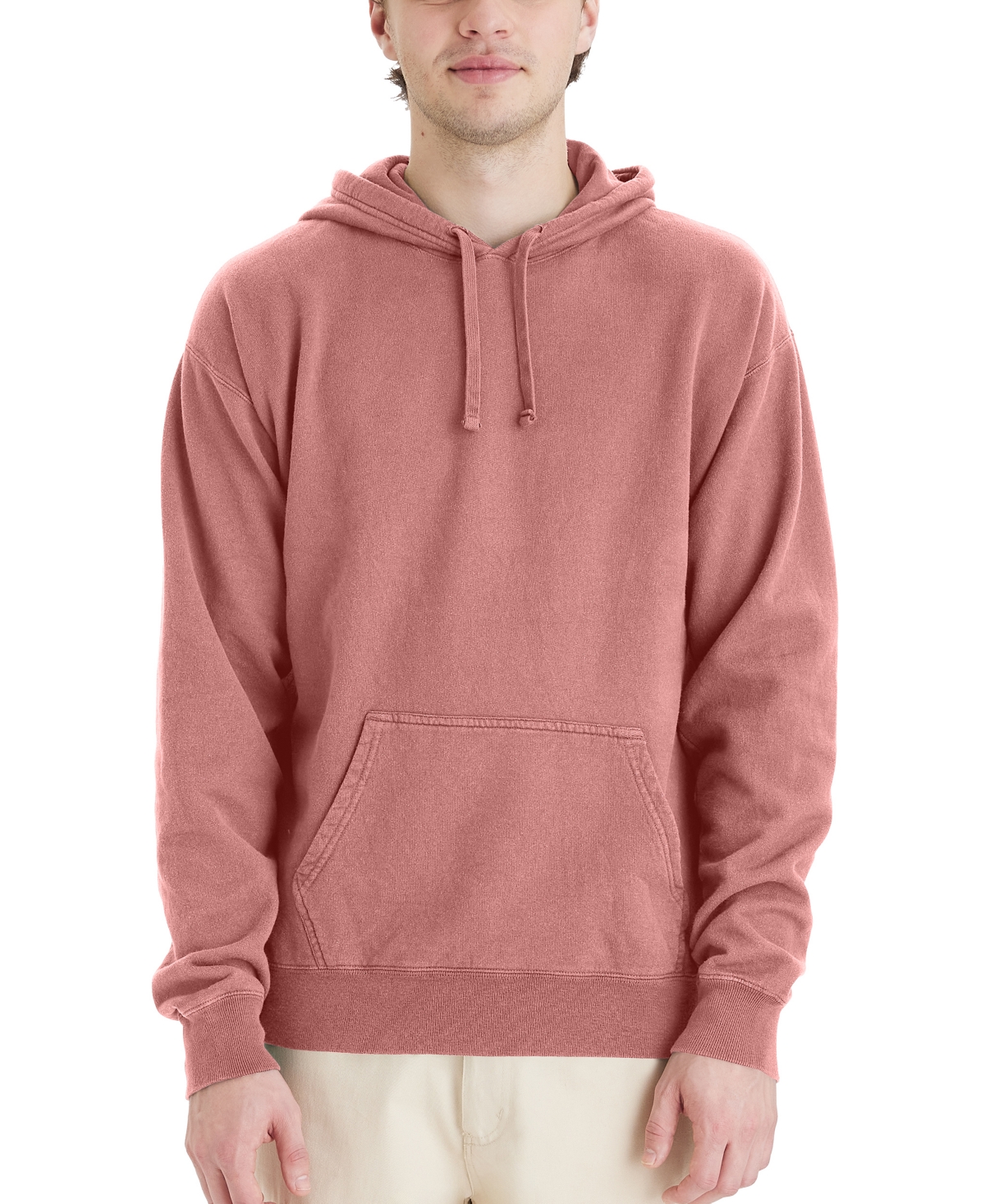 Shop Hanes Men's Garment Dyed Fleece Hoodie In Pink