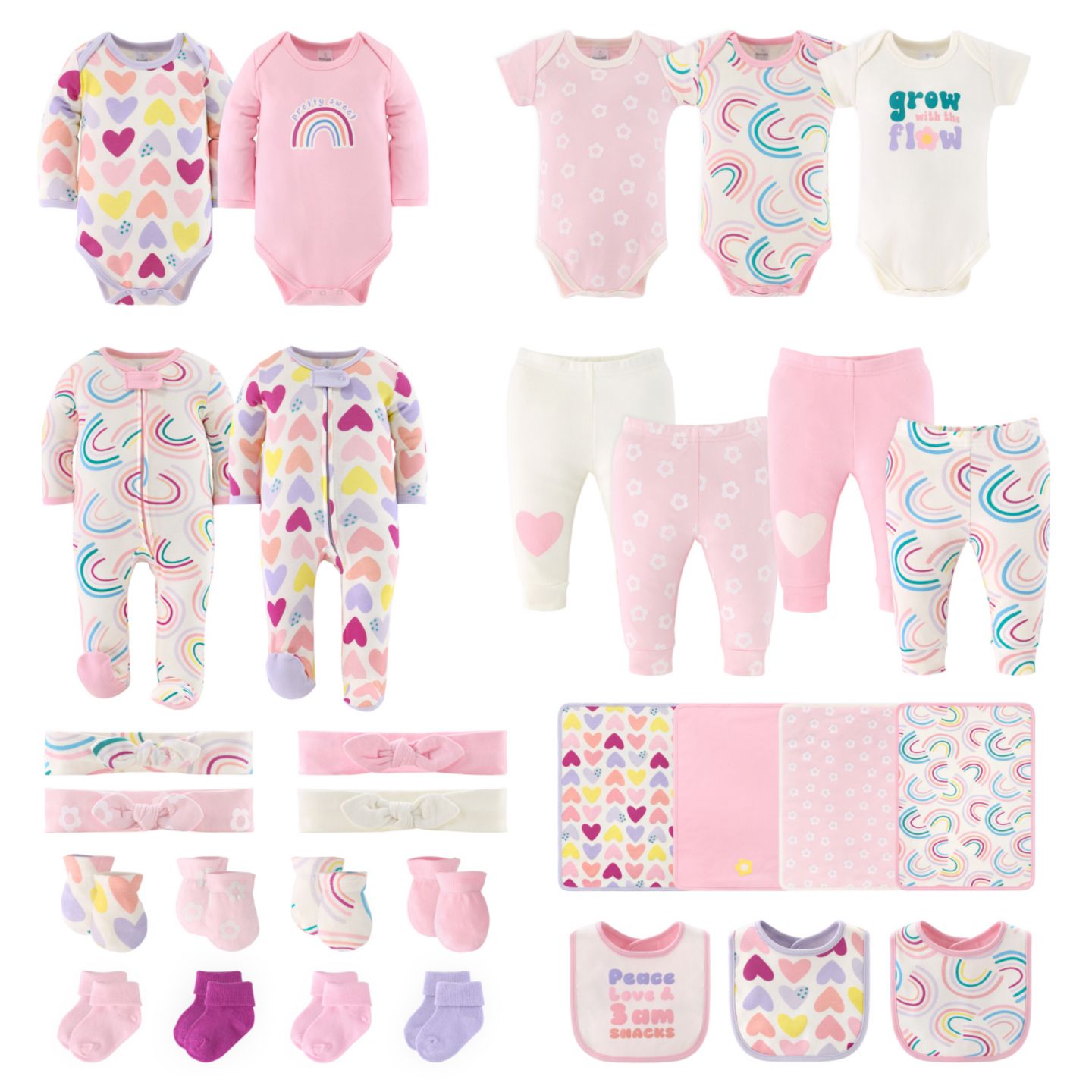 Комплекты The Peanutshell Layette Gift Set Girls, Pretty Sweet, 30 Essential Pieces, 0-3 Months для девочек-малышей, цвет: Розовый / Лавандовый — фото 1