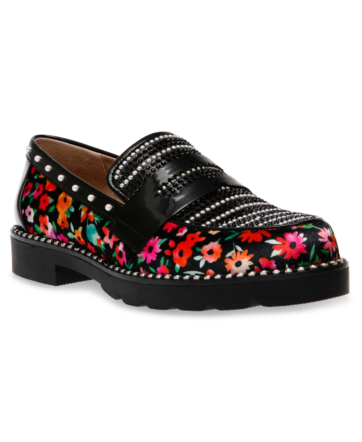 Betsey Johnson Women's Darian Pearl-embellished Tailored Lug-sole Loafers In Multi