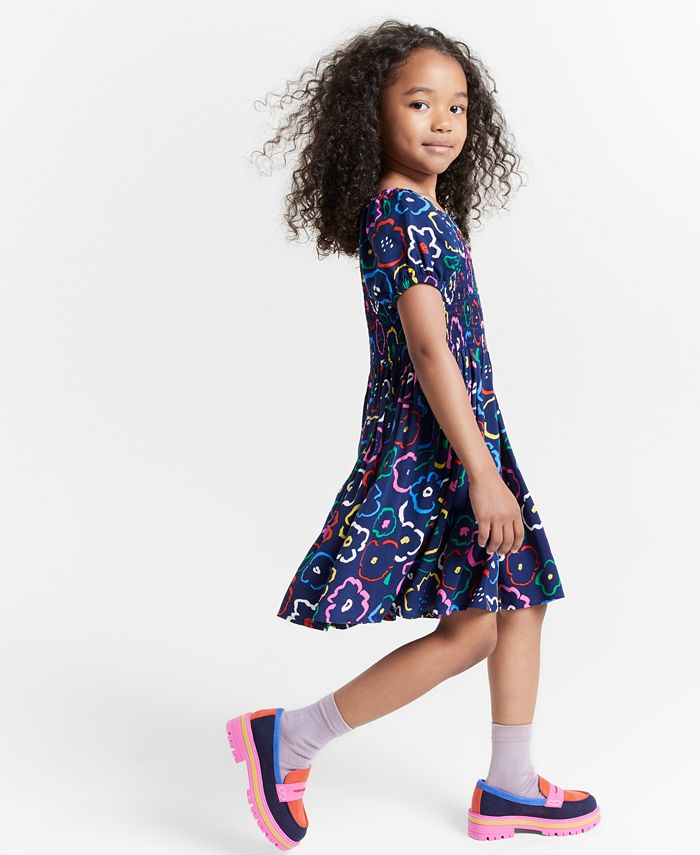 Epic Threads Girls Inky Floral-Print Smocked Dress, Created for Macy's ...