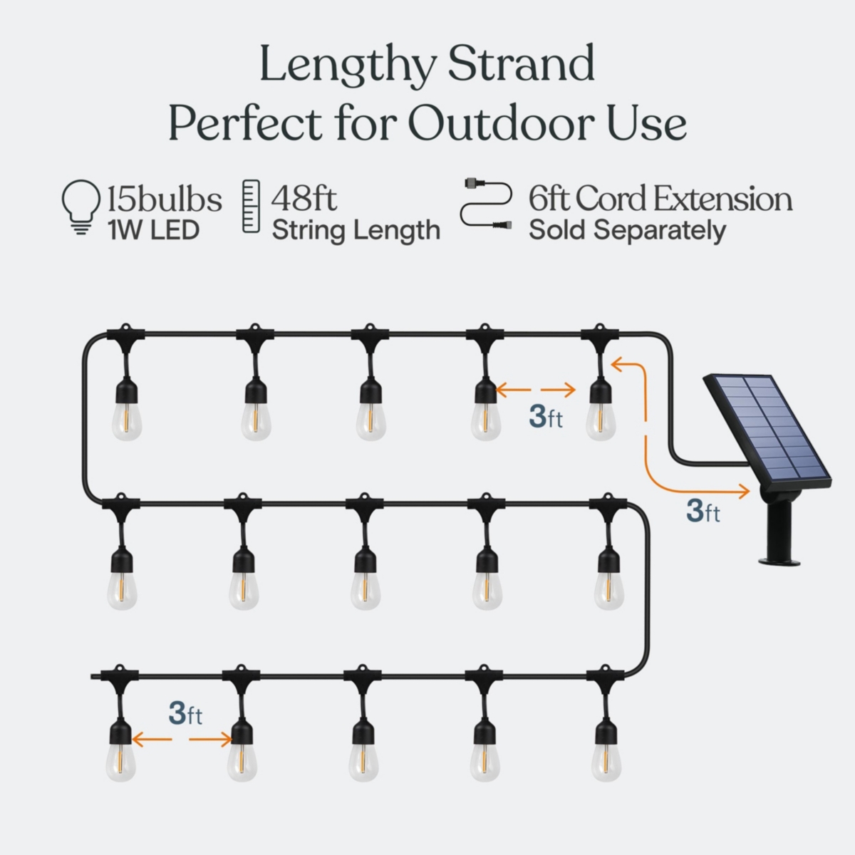 Brightech Ambience Pro 48 ft. Outdoor Solar Led 1-Watt String Lights in Warm White with 15 Hooks
