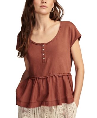 Lucky Brand - Women's Short-Sleeve Peplum Henley Top