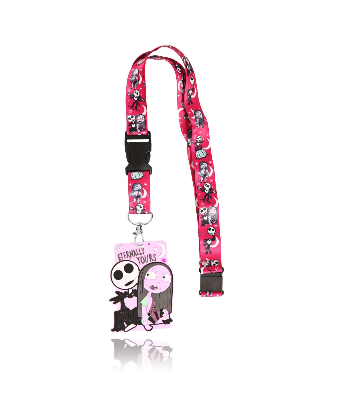 The Nightmare Before Christmas Id Lanyard, Official License Jack and Sally Lanyard, Lanyard with Id Holder - Red, pink, black