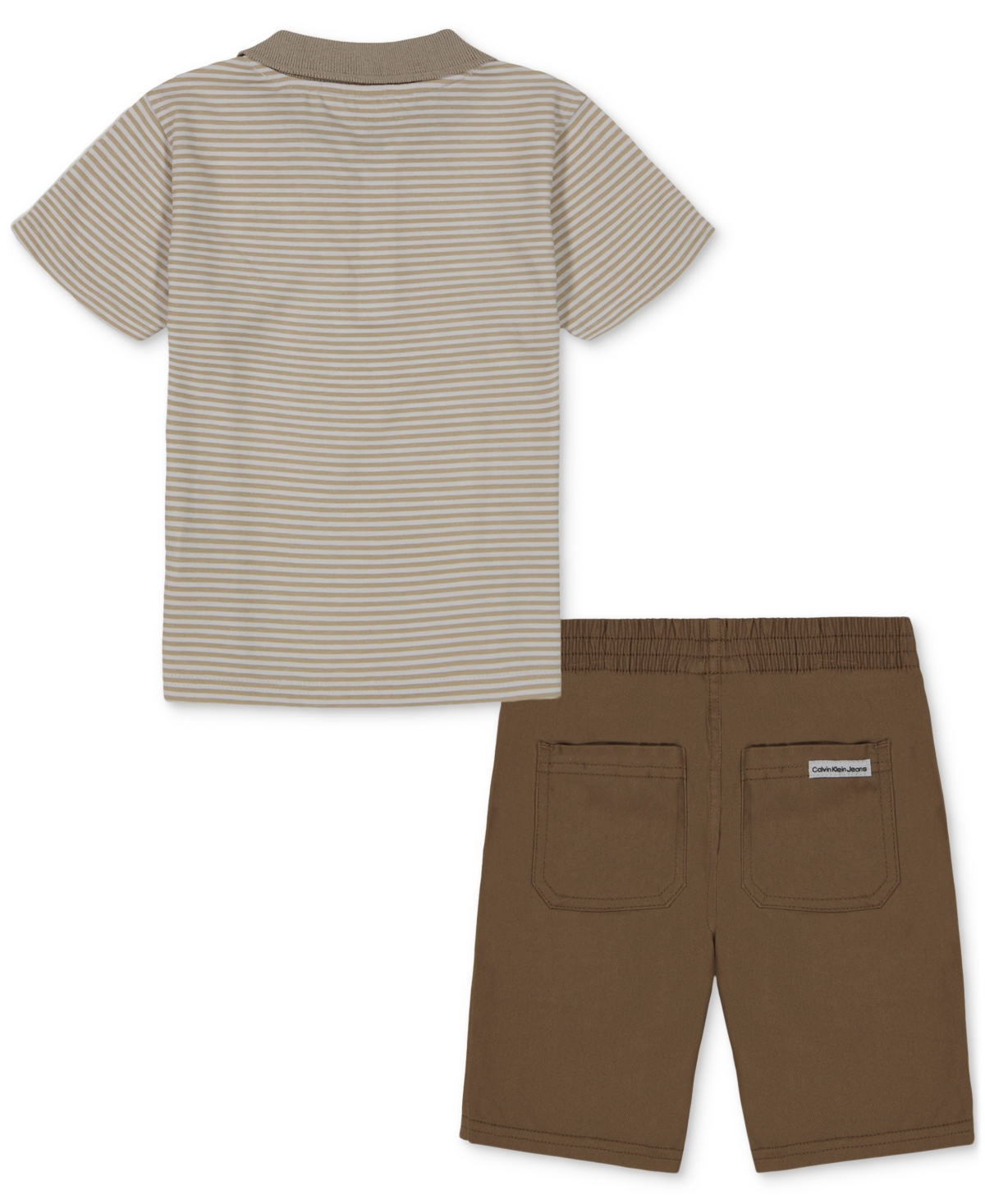 CALVIN KLEIN TODDLER BOYS COTTON STRIPED JERSEY POLO SHIRT & TWILL SHORTS, 2 PIECE SET