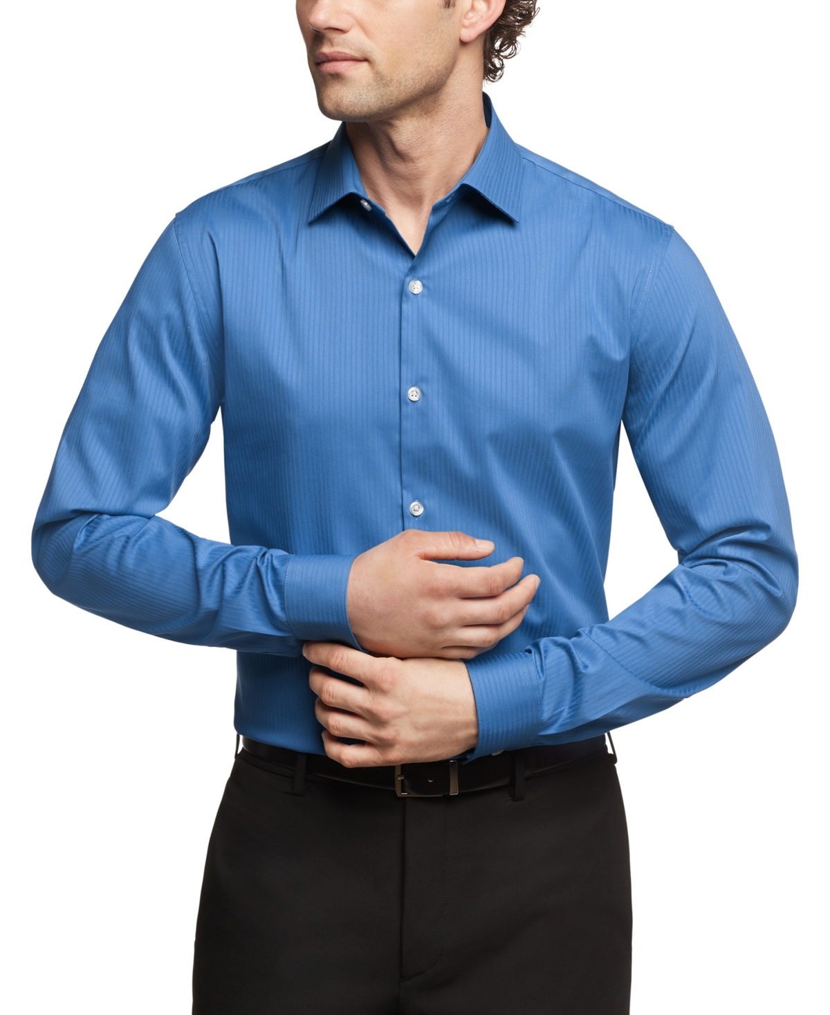 Kenneth Cole Reaction Mens Stretch Solid Button-down Shirt In Blue Whale